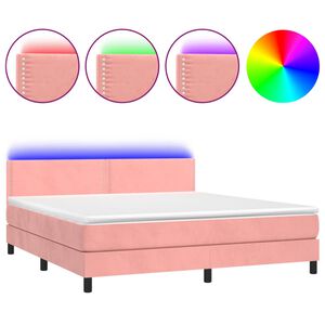 vidaXL Cama box spring colch&oacute;n y LED terciopelo rosa 180x200 cm