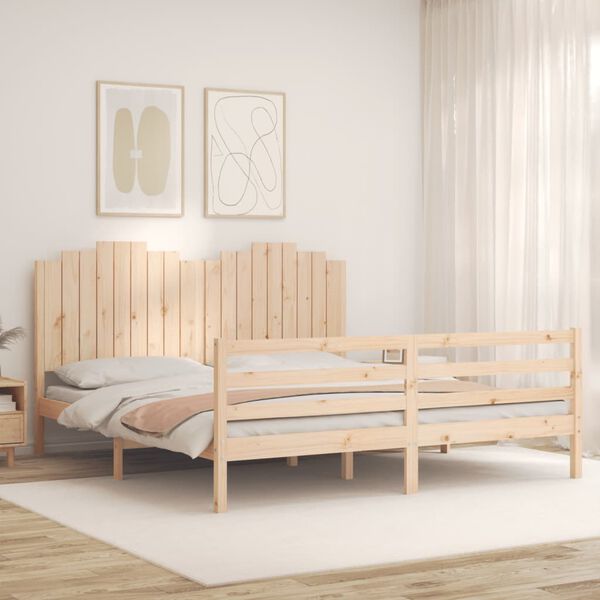 vidaXL Estructura de cama de matrimonio con cabecero madera maciza