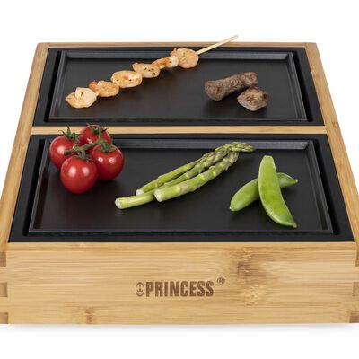 Princess Plancha de mesa Dinner4Two Pure metal y madera de bambú 420W