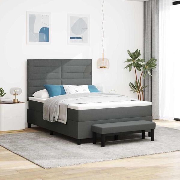 vidaXL Cama tipo Box Spring con colch&oacute;n Gris oscuro 140 x 190 cm tela