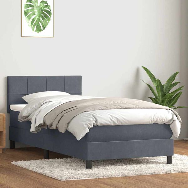 vidaXL Cama box spring con colch&oacute;n terciopelo gris oscuro 80x210 cm