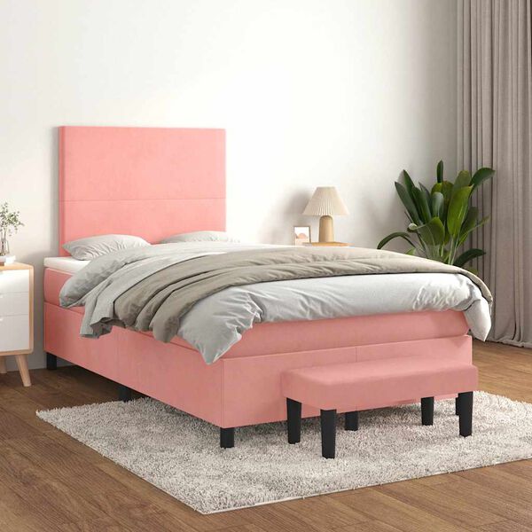 vidaXL Cama box spring con colch&oacute;n terciopelo rosa 120x190 cm