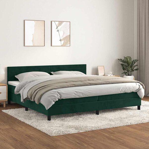 vidaXL Cama box spring con colch&oacute;n terciopelo verde oscuro 200x200 cm