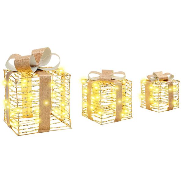 vidaXL Caja de Regalo con 60 LED 3 pcs cálido 20 x 20 x 20 cm PET