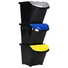 vidaXL Cubos de basura apilables con tapa 3 uds PP negro 78 L