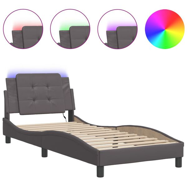 vidaXL Estructura de cama con LED sin colchón Zadar gris 90x200 cm