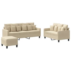 vidaXL Juego de sof&aacute;s con cojines 3 piezas tela crema