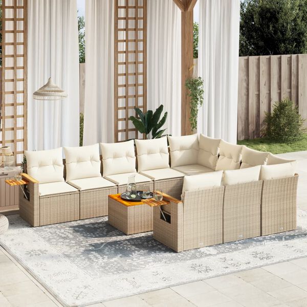 vidaXL Set de sof&aacute;s de jard&iacute;n 11pzas con cojines rat&aacute;n sint&eacute;tico beige