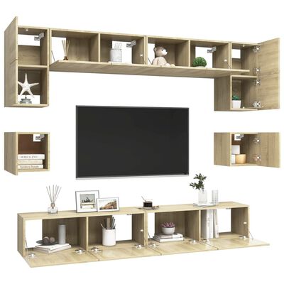 vidaXL Muebles de pared de TV 8 pzas aglomerado color roble Sonoma