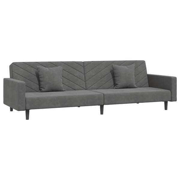 vidaXL Sofá cama de 2 plazas con dos almohadas terciopelo gris oscuro