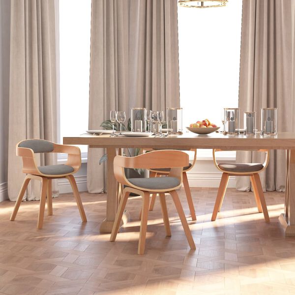 vidaXL Sillas de comedor 4 uds madera curvada y tela gris taupe