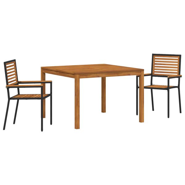 vidaXL Conjunto de Comedor de Jardín 3 pcs Negro Poliratán