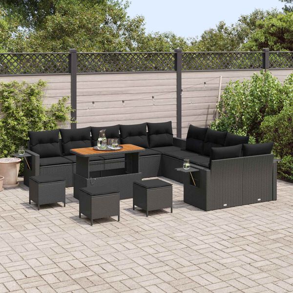 vidaXL Conjunto de sof&aacute;s de jard&iacute;n 14 pcs Negro rat&aacute;n sint&eacute;tico