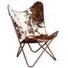 vidaXL Silla mariposa de cuero aut&eacute;ntico marr&oacute;n y blanco