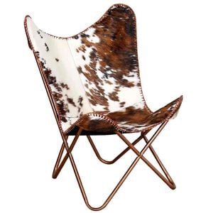 vidaXL Silla mariposa de cuero aut&eacute;ntico marr&oacute;n y blanco
