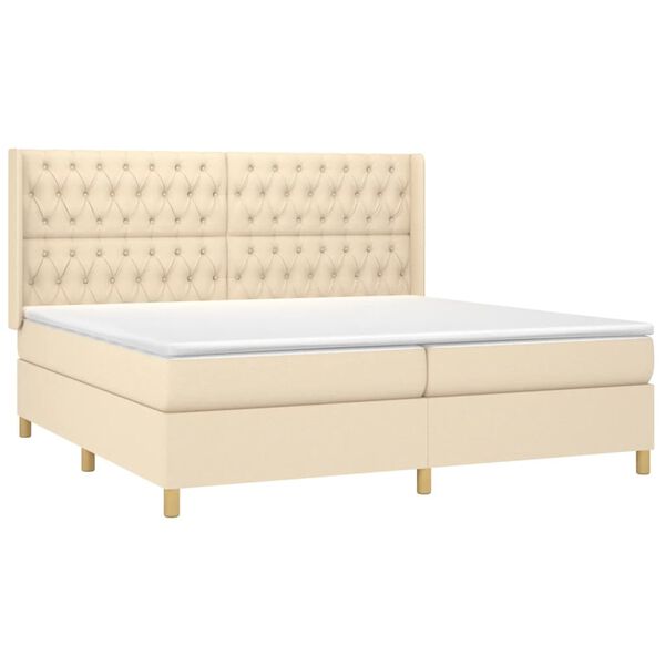 vidaXL Cama box spring colch&oacute;n y luces LED tela crema 200x200 cm