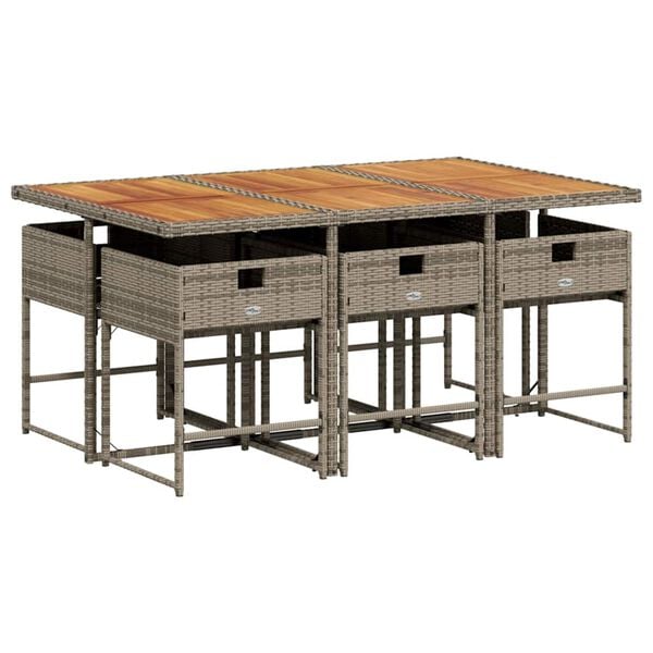 vidaXL Set comedor jard&iacute;n 7 pzas y cojines rat&aacute;n sint&eacute;tico gris