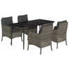 vidaXL Set comedor de jard&iacute;n 5 piezas con cojines rat&aacute;n sint&eacute;tico gris