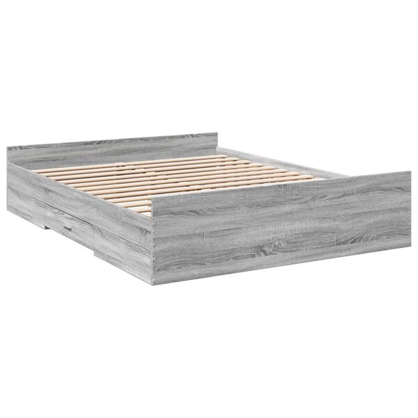 vidaXL Cama con cajones madera ingenier&iacute;a gris Sonoma 140x200 cm