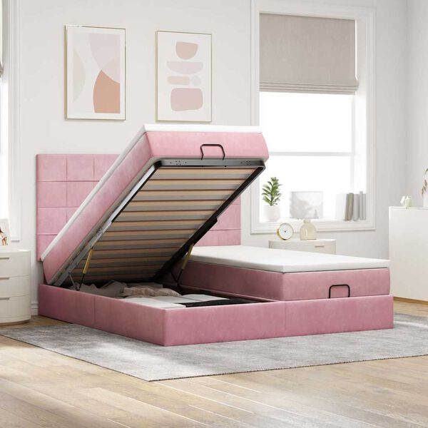 vidaXL Estructura de cama otomana colchones terciopelo rosa 200x200cm