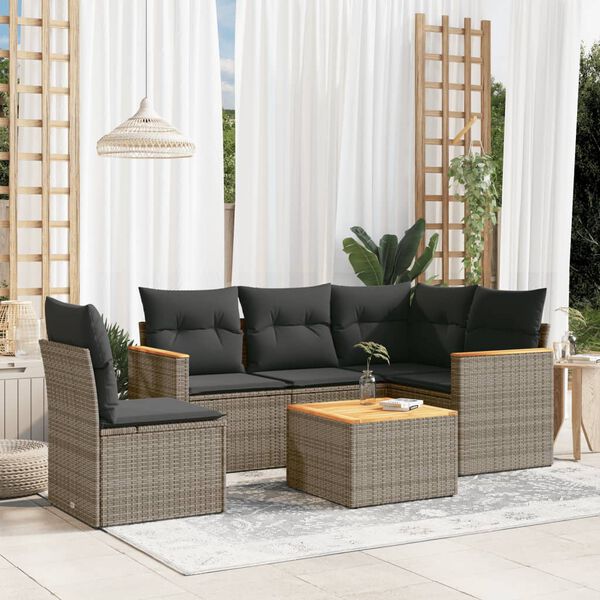 vidaXL Set de muebles de jardín 6 pzas y cojines ratán sintético gris