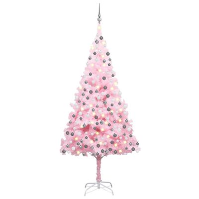 vidaXL Árbol de Navidad preiluminado con luces y bolas rosa 240 cm