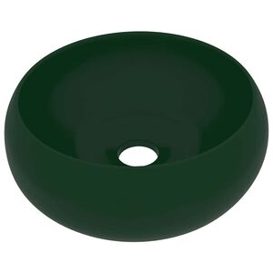 vidaXL Lavabo de lujo redondo cer&aacute;mica verde oscuro mate 40x15 cm