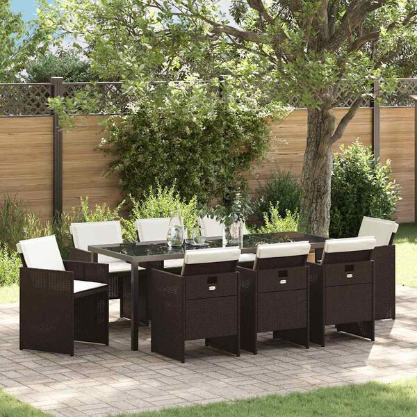 vidaXL Conjunto de Comedor de Jard&iacute;n 9 pcs Marr&oacute;n rat&aacute;n sint&eacute;tico