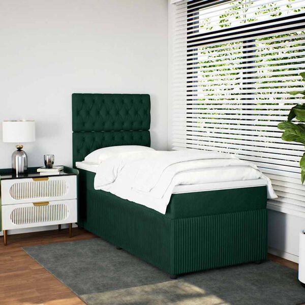 vidaXL Cama box spring con colch&oacute;n terciopelo verde oscuro 80x200 cm