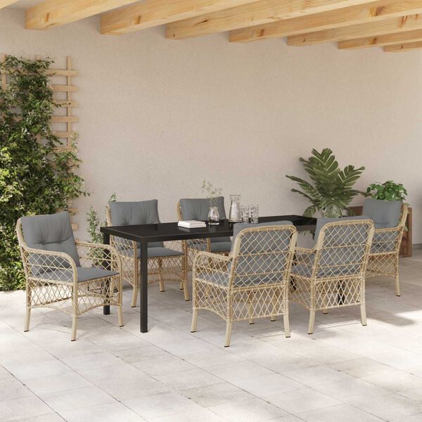 vidaXL Conjunto de Comedor de Jard&iacute;n 7 pcs Beige rat&aacute;n sint&eacute;tico
