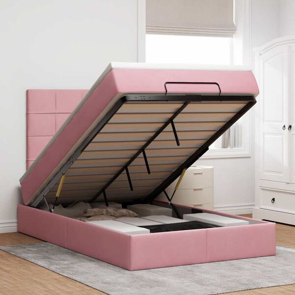 vidaXL Estructura de cama otomana colchones terciopelo rosa 120x200cm