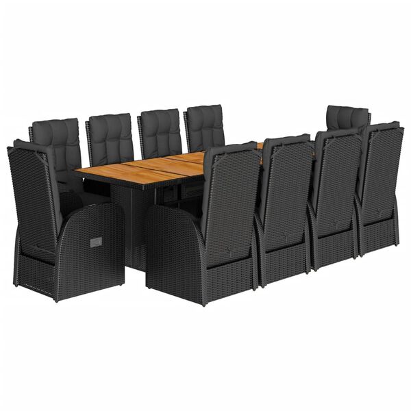 vidaXL Set de comedor jard&iacute;n 11 pzas con cojines rat&aacute;n sint&eacute;tico negro