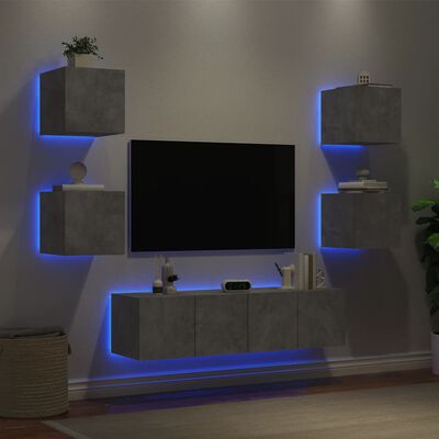vidaXL Muebles TV pared con LED 6 pzas madera ingeniería gris hormigón