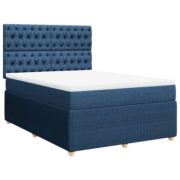 vidaXL Cama box spring con colch&oacute;n tela azul 140x200 cm