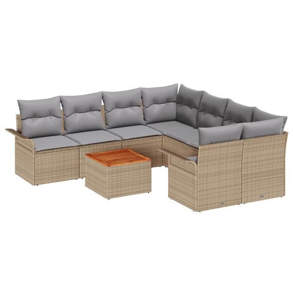 vidaXL Conjunto de sof&aacute;s de jard&iacute;n 9 pcs Beige y Gris Claro