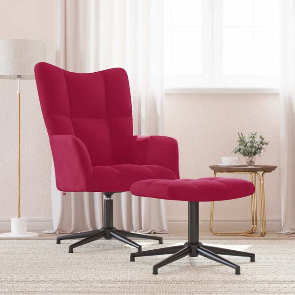 vidaXL Sillón de relax con taburete terciopelo rojo tinto