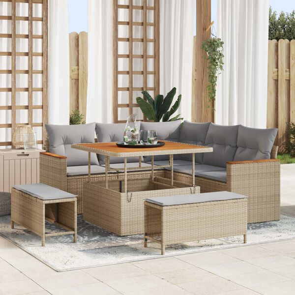 vidaXL Conjunto de sof&aacute;s de jard&iacute;n 8 pcs Beige rat&aacute;n sint&eacute;tico