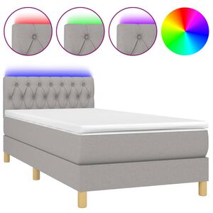 vidaXL Cama box spring con colch&oacute;n tela y LED gris claro 90x190 cm