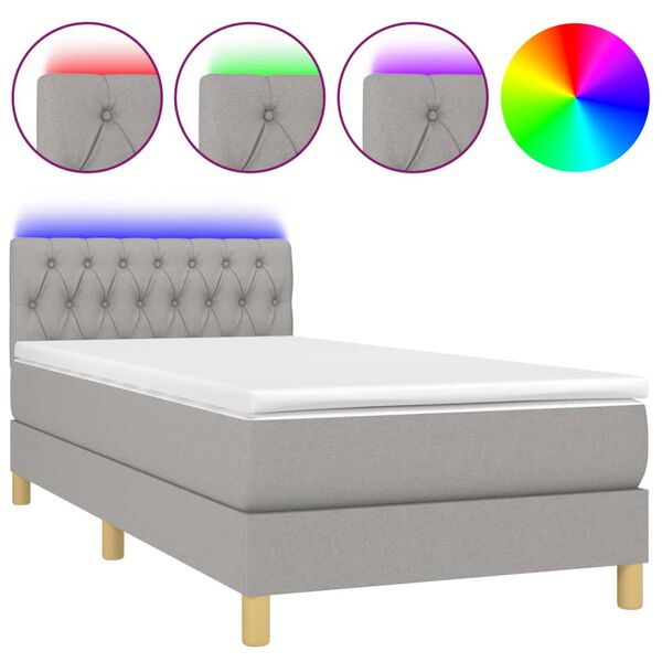 vidaXL Cama box spring con colch&oacute;n tela y LED gris claro 90x190 cm