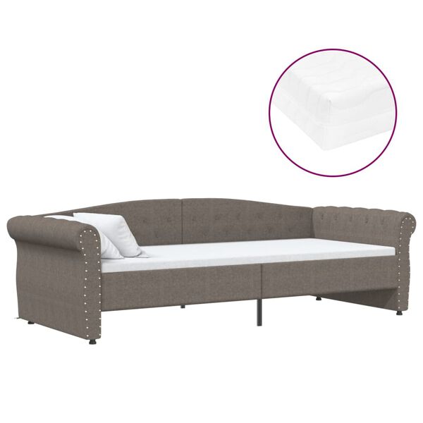 vidaXL Sof&aacute; cama con colch&oacute;n USB de tela gris taupe 90x200 cm
