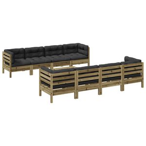 vidaXL Set de sof&aacute;s jard&iacute;n 9 pzas con cojines madera pino impregnada