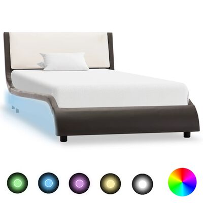 vidaXL Estructura cama con LED cuero sintético gris blanco 90x200 cm