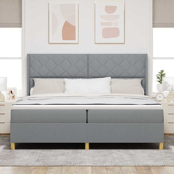 vidaXL Cama tipo Box Spring con colch&oacute;n Gris Claro 200 x 200 cm tela