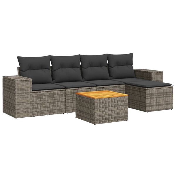 vidaXL Set de muebles de jardín 6 pzas y cojines ratán sintético gris