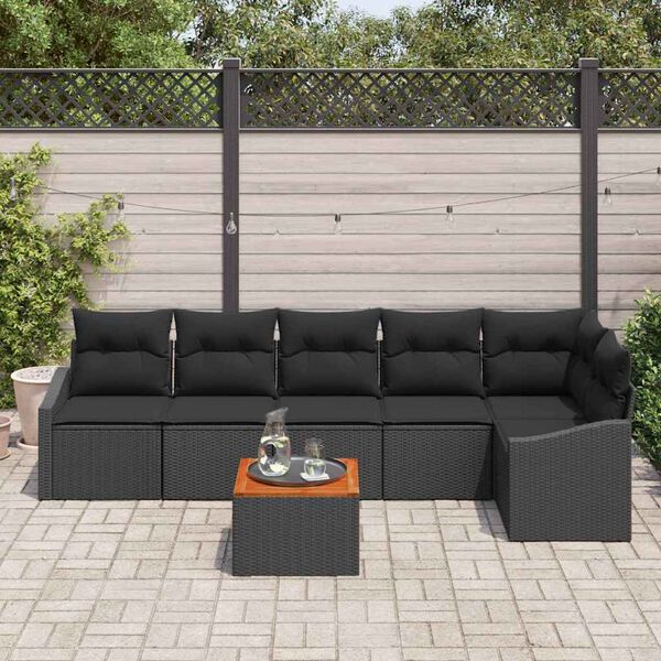 vidaXL Conjunto de sof&aacute;s de jard&iacute;n 7 pcs Negro rat&aacute;n sint&eacute;tico