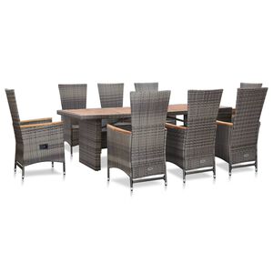 vidaXL Set de comedor de jard&iacute;n 9 pzas y cojines rat&aacute;n sint&eacute;tico gris