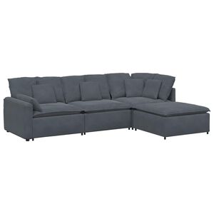 vidaXL Sof&aacute; modular con reposapi&eacute;s y cojines en terciopelo gris oscuro