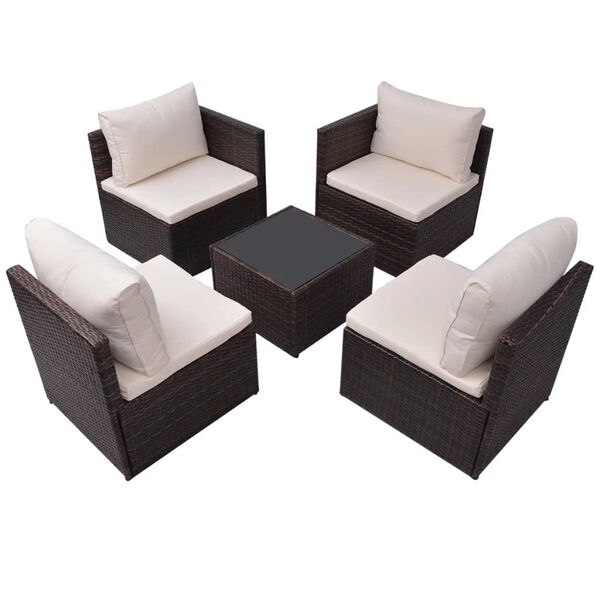 vidaXL Set muebles de jardín 5 piezas y cojines ratán sintético marrón