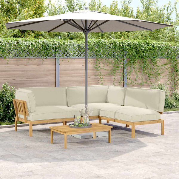 vidaXL Juego de Sof&aacute; con coj&iacute;n 4 pcs Crema Madera de Acacia S&oacute;lida