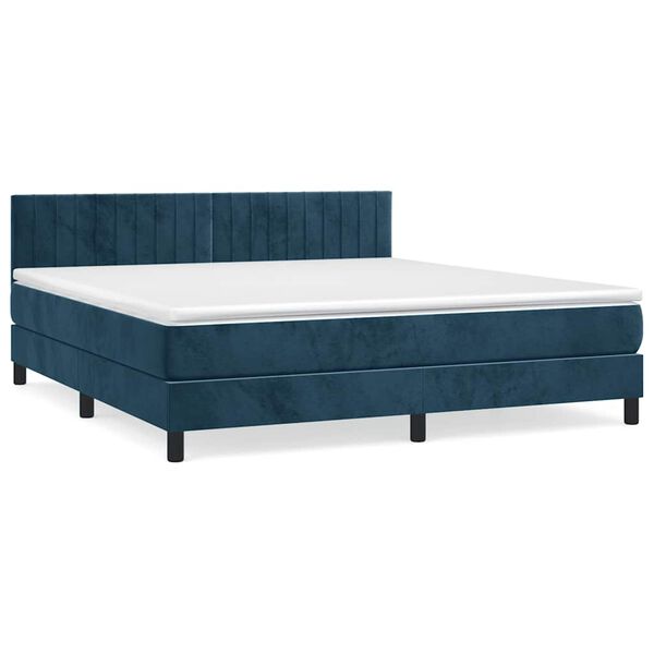 vidaXL Cama box spring con colch&oacute;n terciopelo azul oscuro 180x200 cm
